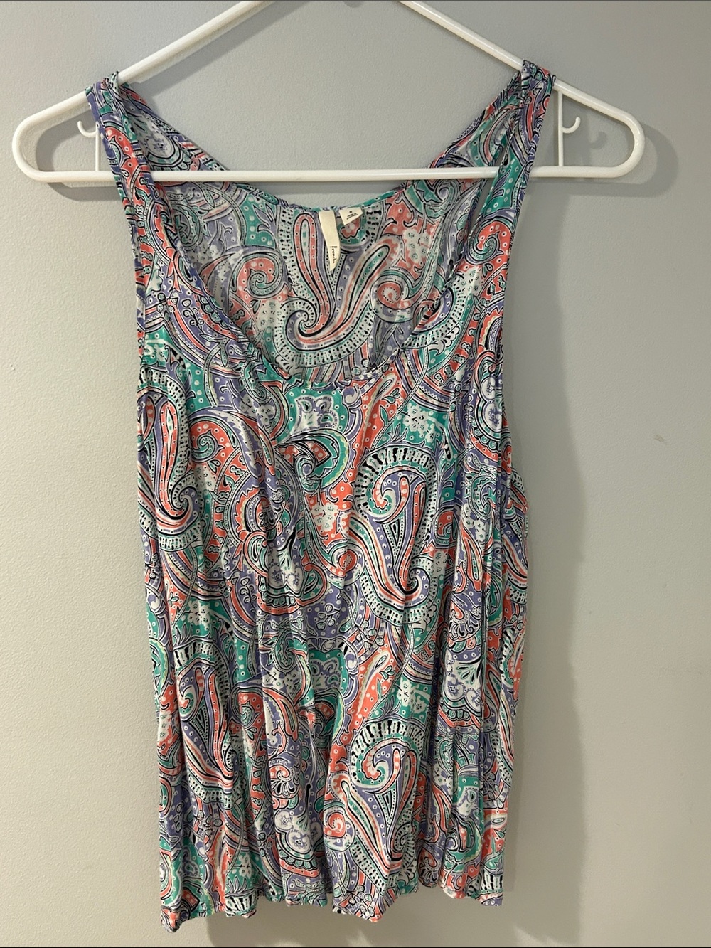 Frenchi Paisley Tank Top | Boho Sleeveless Blouse | Teal Coral Purple | Size S